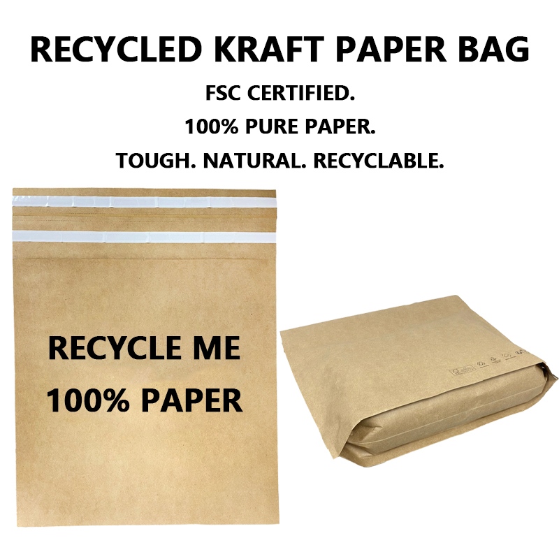Beg Surat Kertas Kraft Kitar Semula Tersuai dengan Jalur Koyak